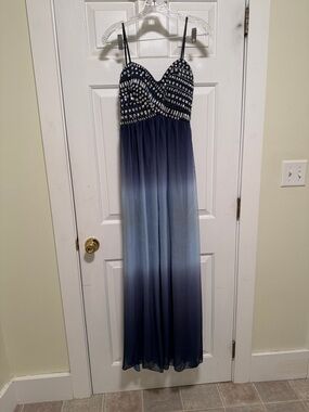 B. Smart Navy to Light Blue Ombre Beaded Prom Dress